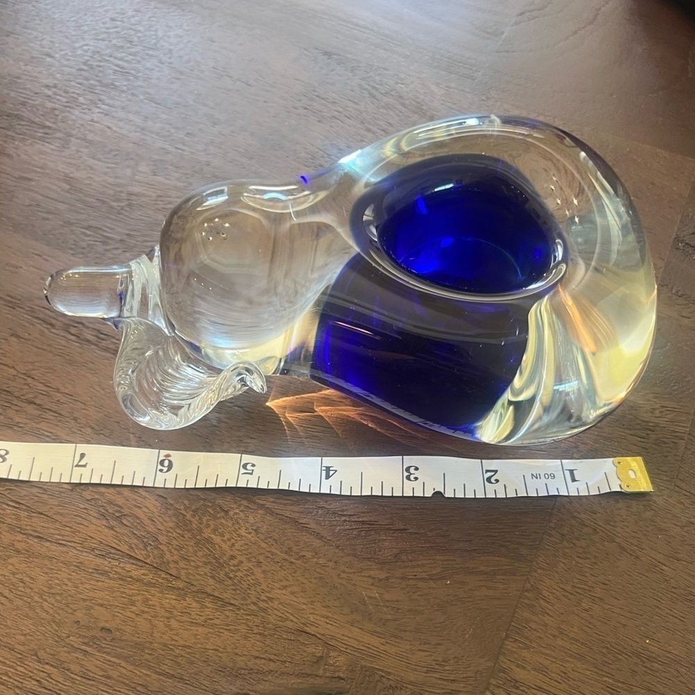 Art glass pair. Applied leaf  cobalt blue, polished base - Picture 2 of 10